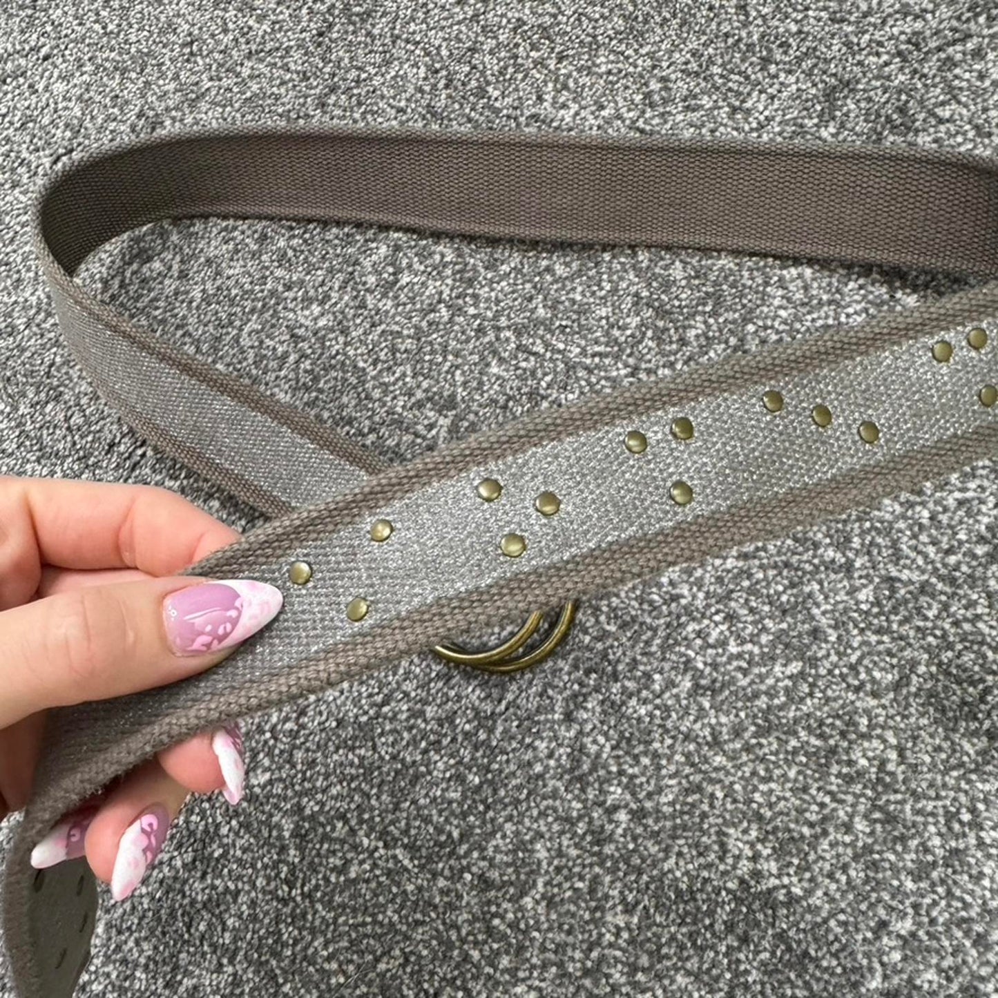 Y2K vintage canvas studded belt d ring sparkly adjustable