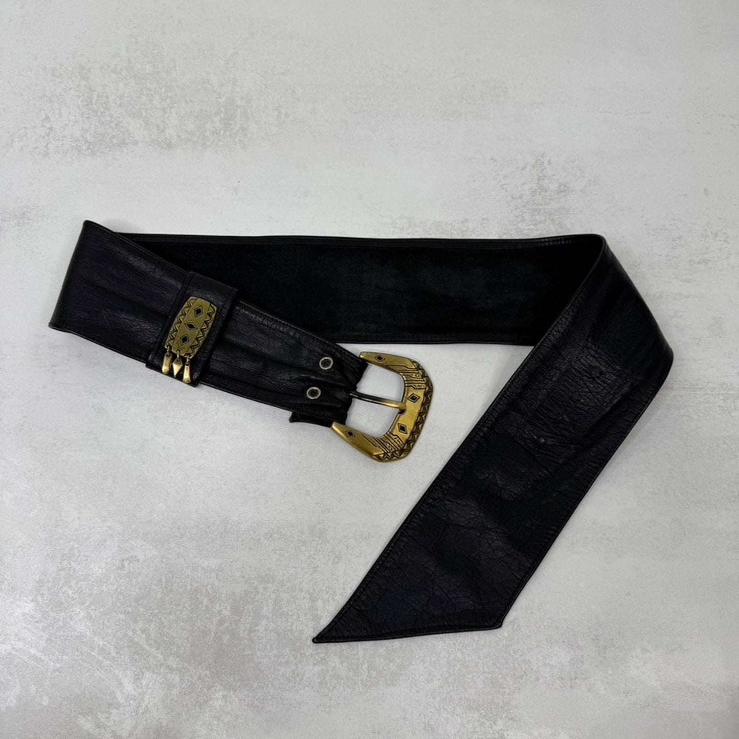 Y2K vintage genuine leather belt chunky gold charm buckle boho 90s oversized