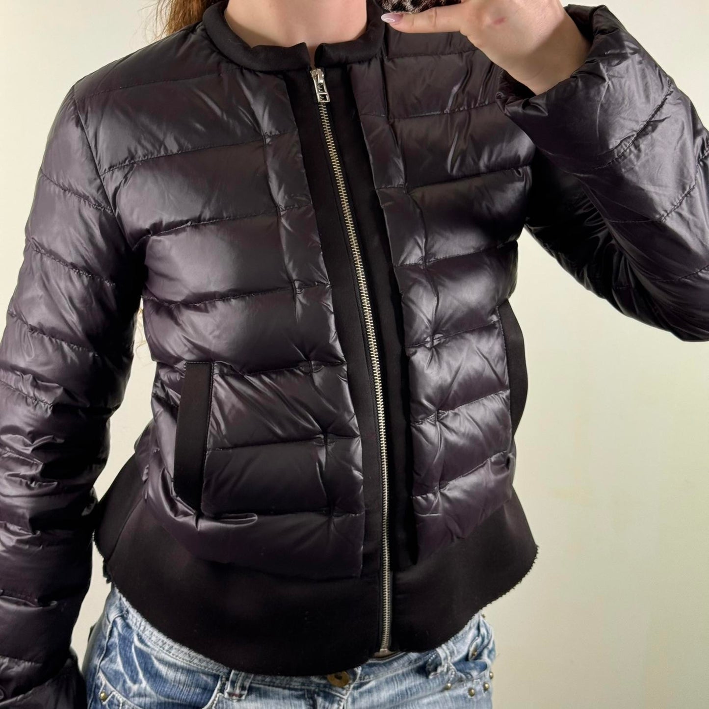 maje puffer jacket coat padded zip up round neckline quilted feather down