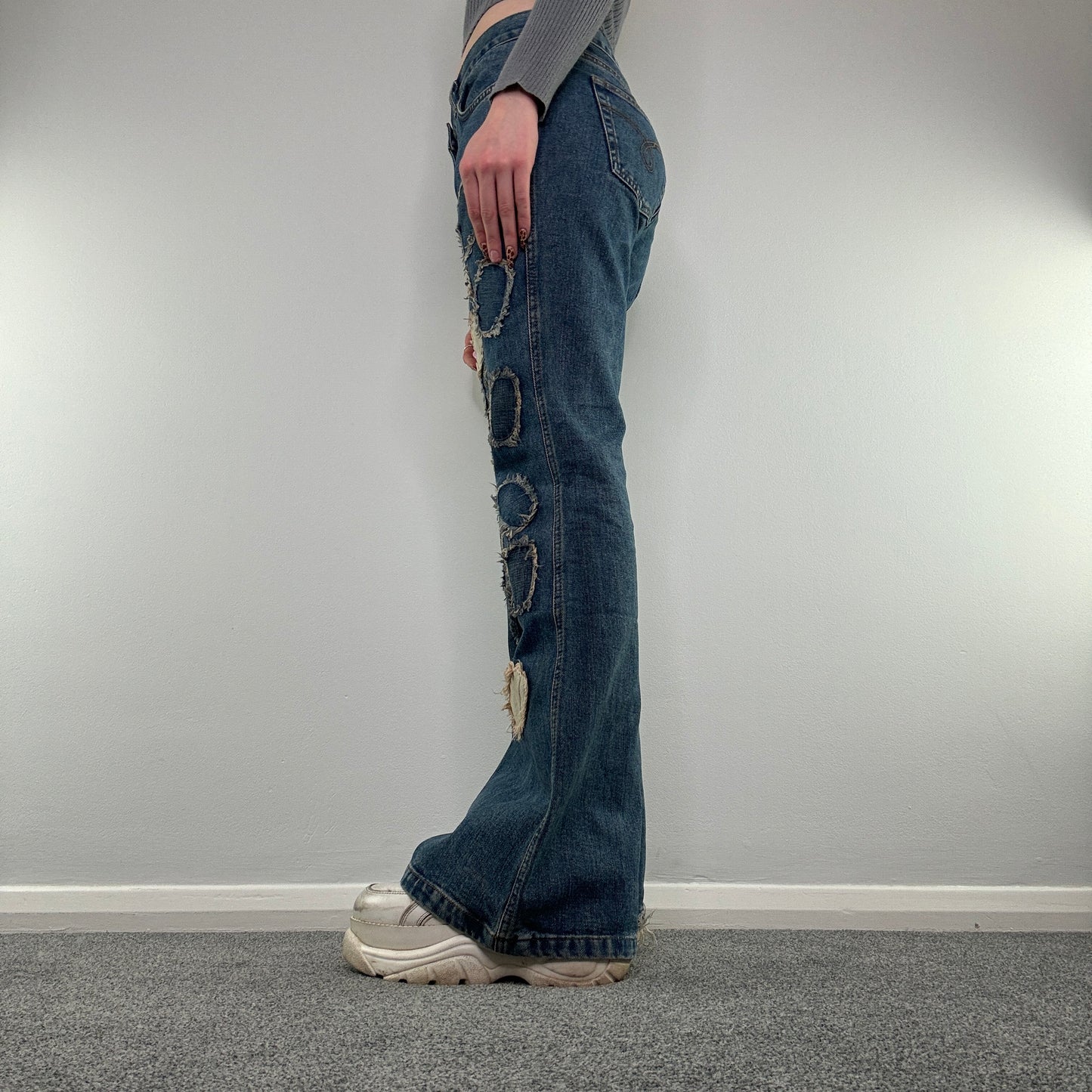 Y2K denim pattern bootcut jeans