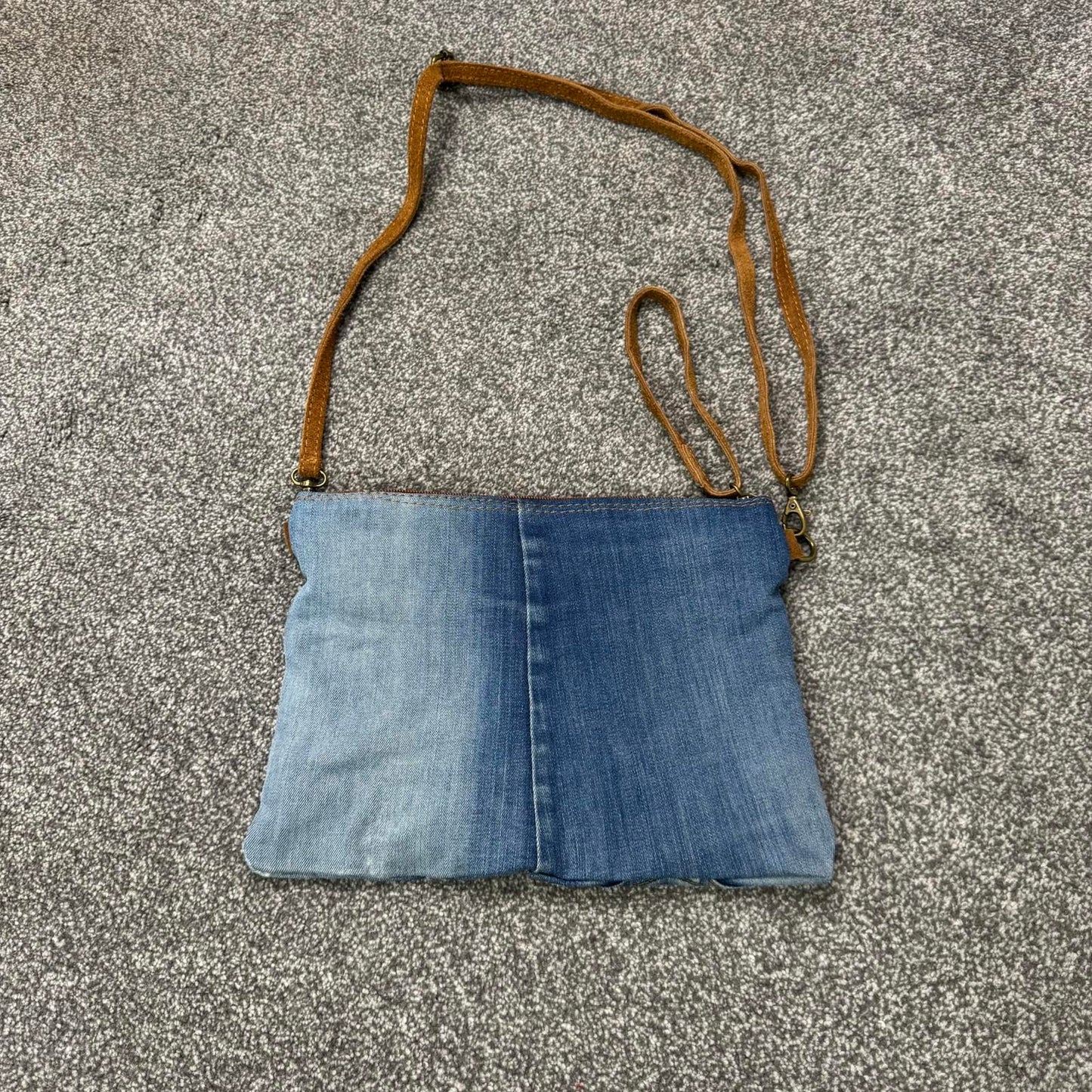 Y2K vintage side crossbody denim bag suede blue brown adjustable strap clutch