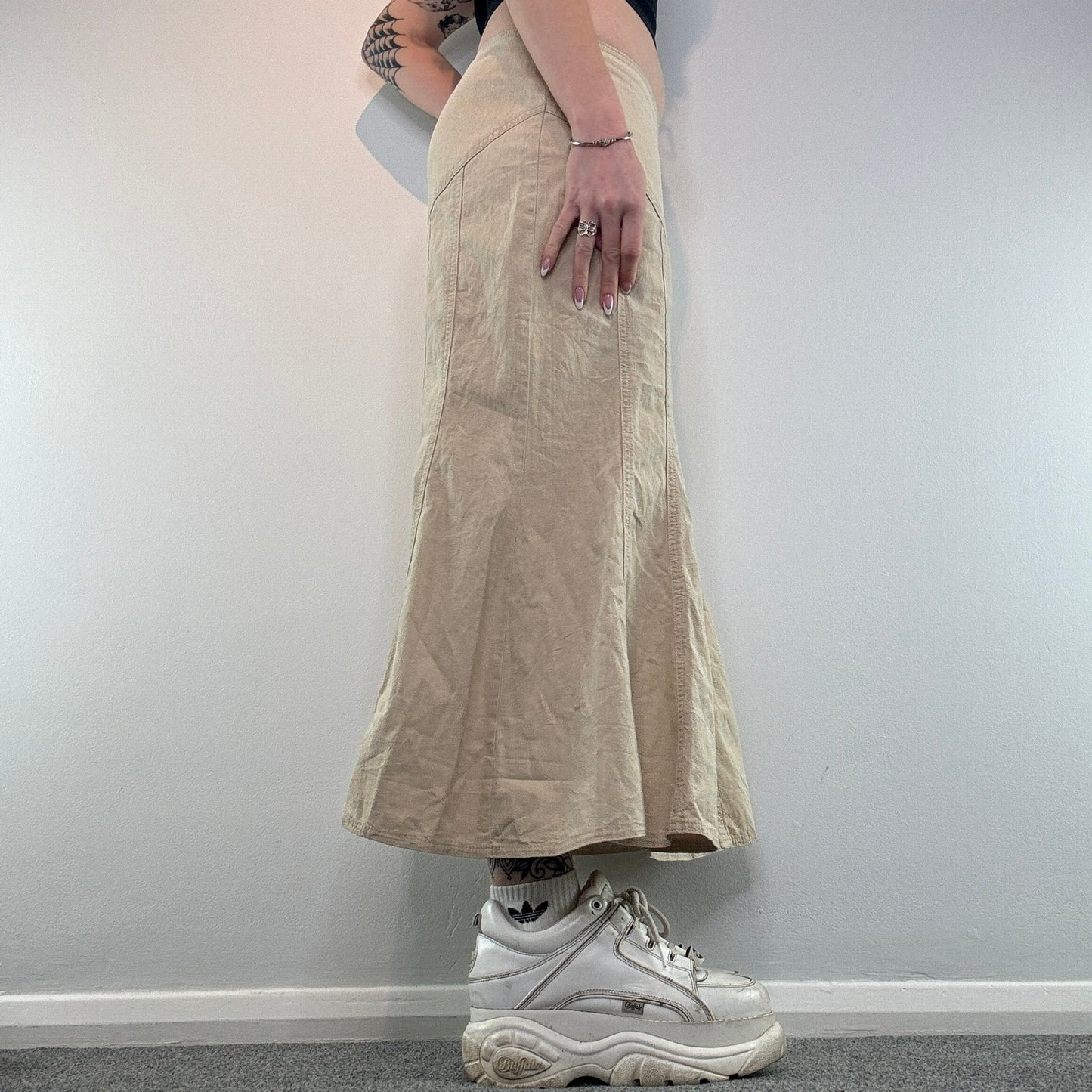 Y2K denim maxi skirt