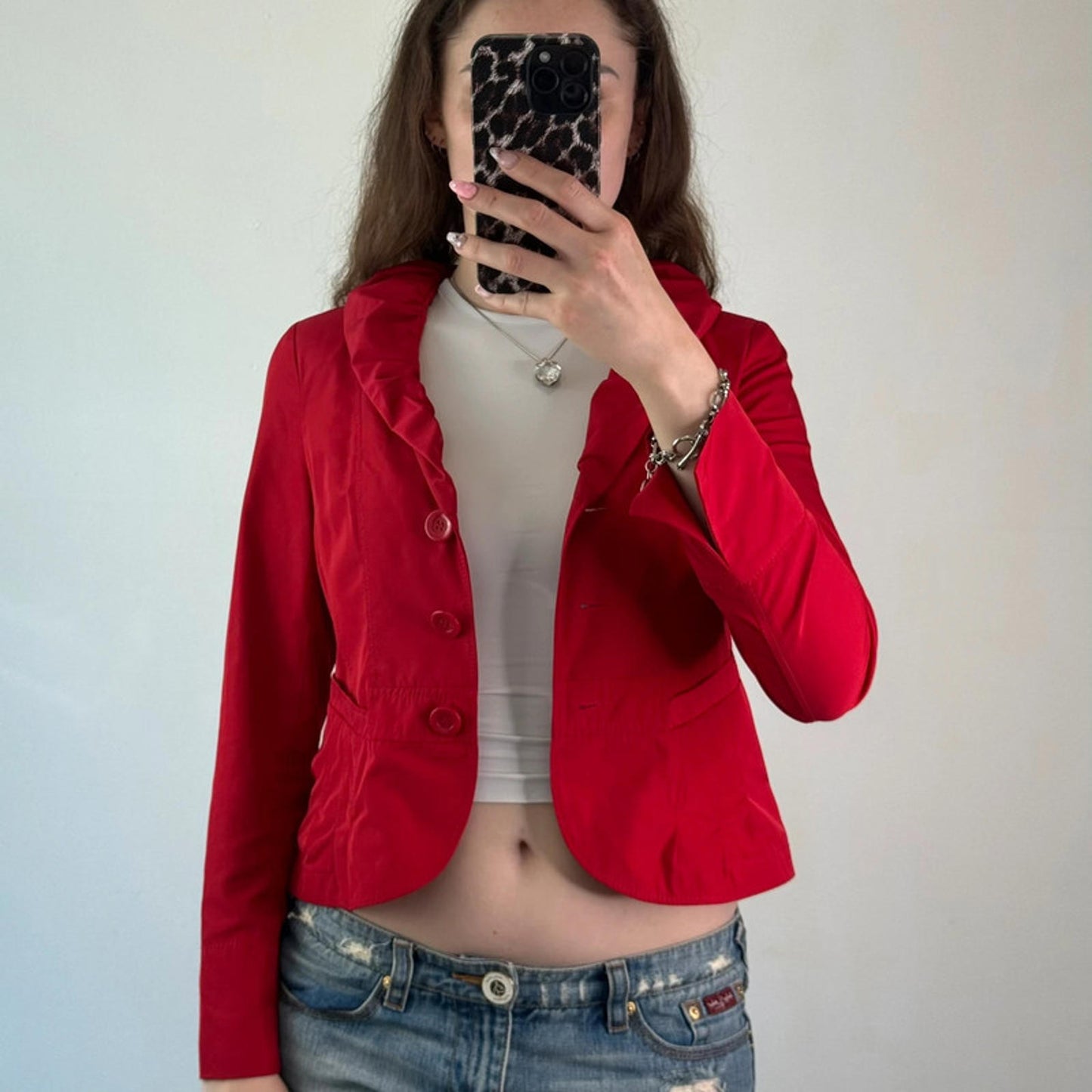 Y2K vintage stretchy fitted puff collar button up blazer jacket tailored cute