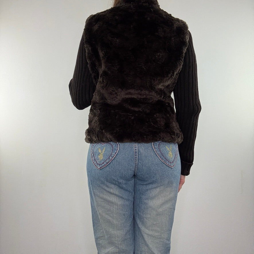 Y2K faux fur zip up knit sleeve jacket