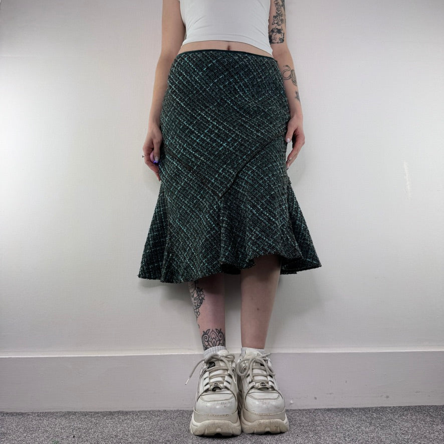 Y2K vintage tweed ruffle midi skirt