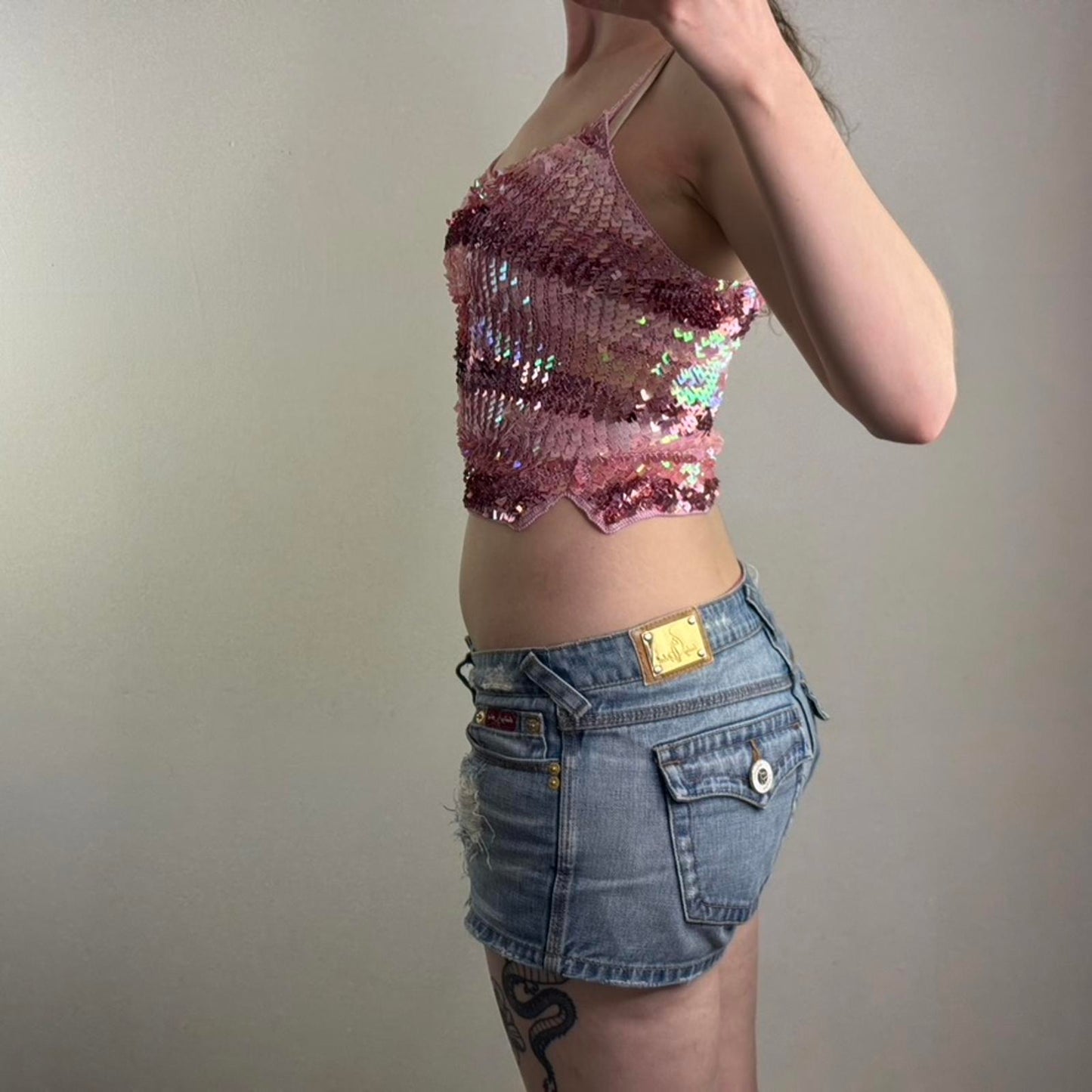 Y2K vintage New Look sequin stripe crop top strappy party festival shimmer