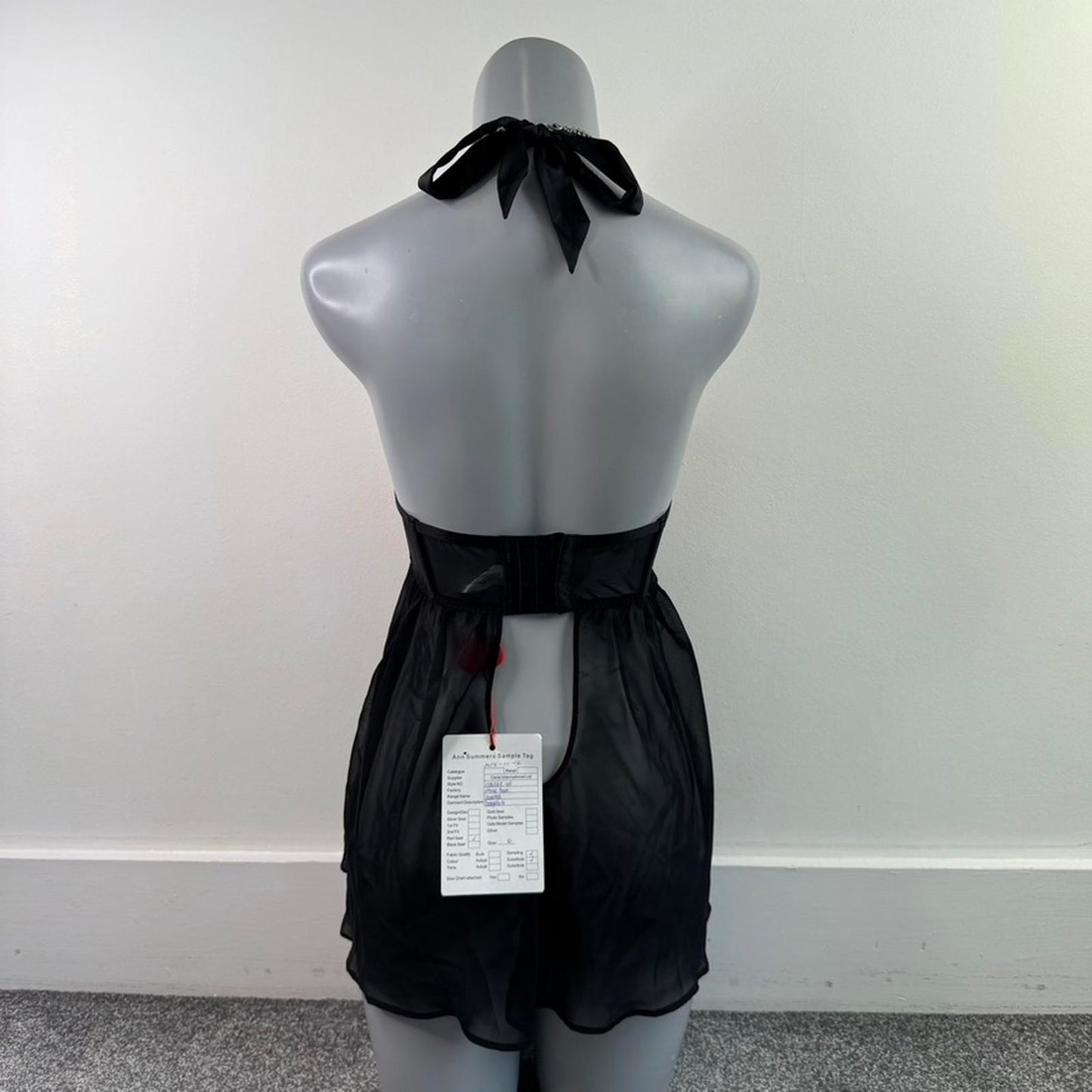 Ann Summers sample piece babydoll halter neck floral red black mesh padded satin