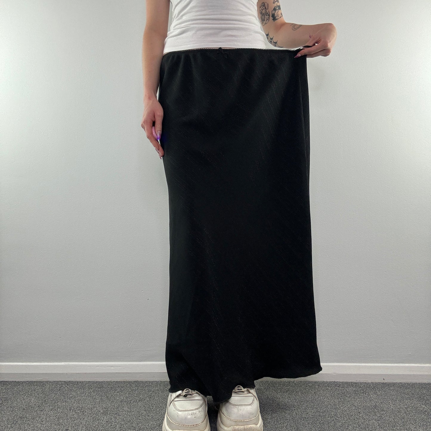 Y2K vintage sparkly stripe bow maxi skirt