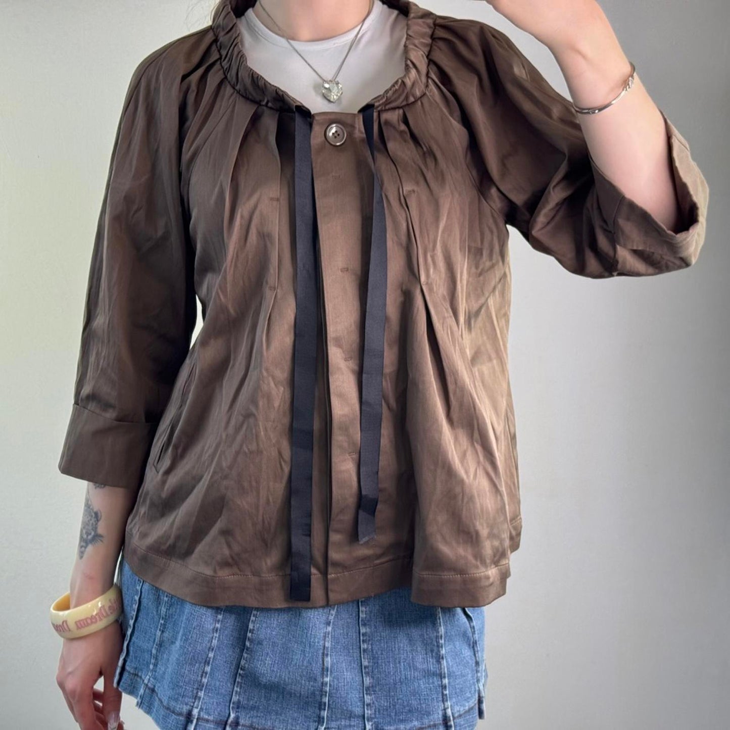 Y2K vintage archive bow lightweight jacket 3/4 sleeve bow peacoat swing