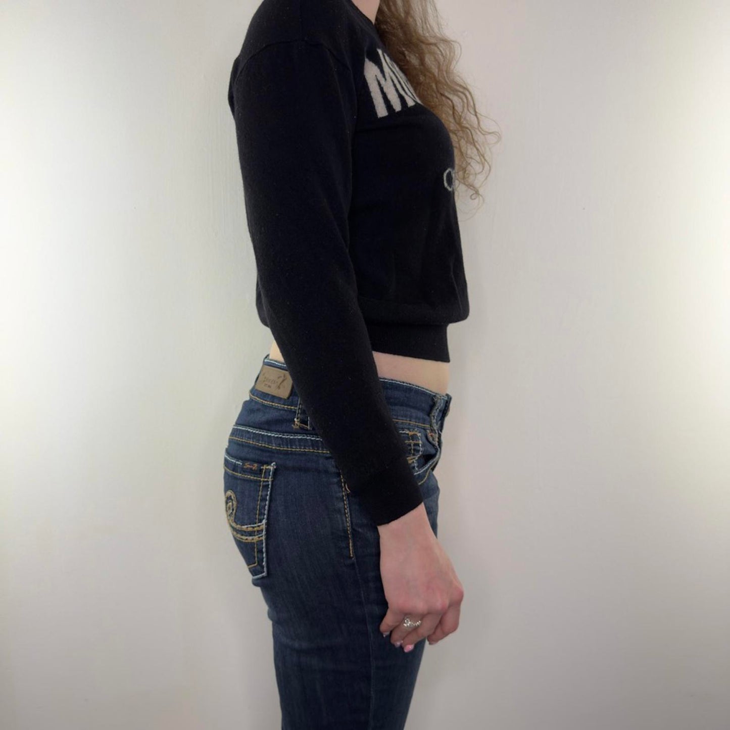 Moschino Couture! 100% wool jumper cropped graphic knitted knit sweater