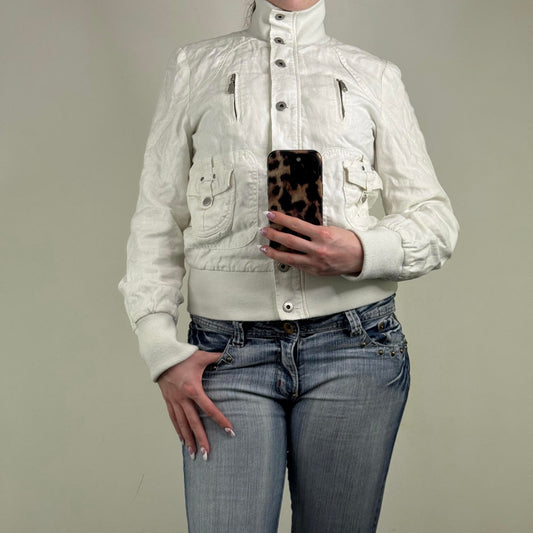 Y2K vintage Ted Baker linen bomber jacket button up high neck
