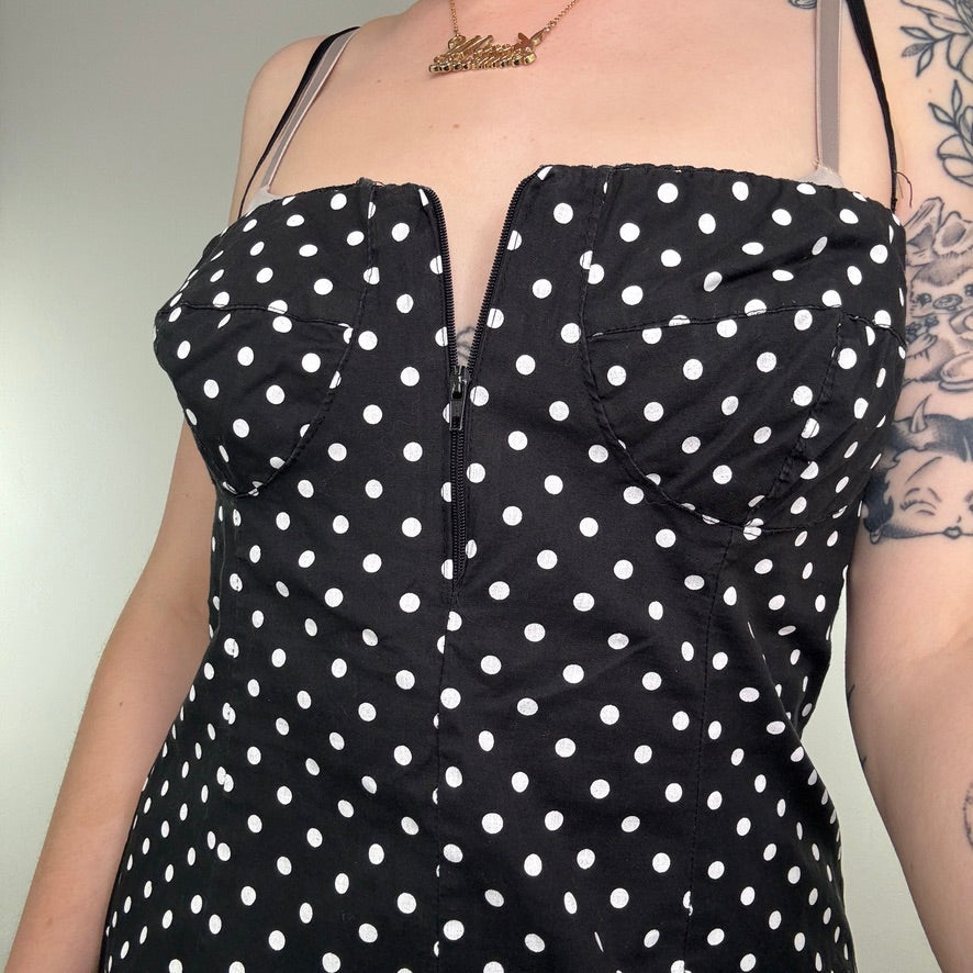 Y2K spotty zip up bust cups midi dress