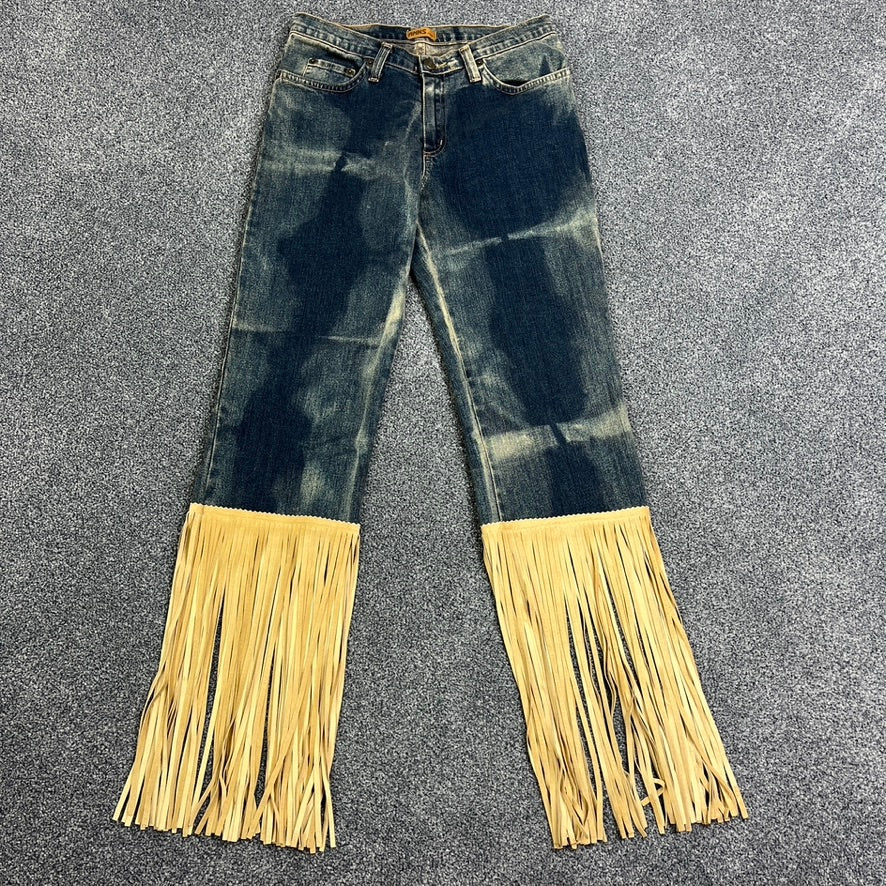 Y2K faded denim tassel low rise jeans