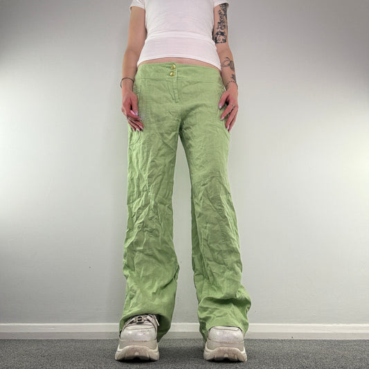 Y2K mid rise linen baggy cargo trousers