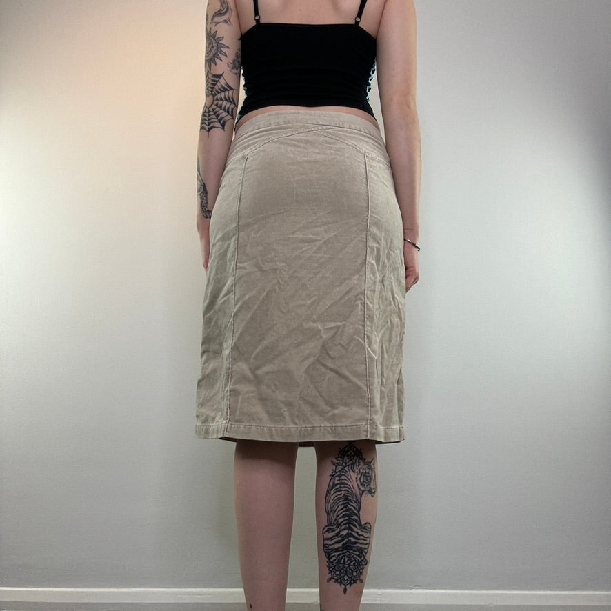 Y2K buckle zip front midi skirt