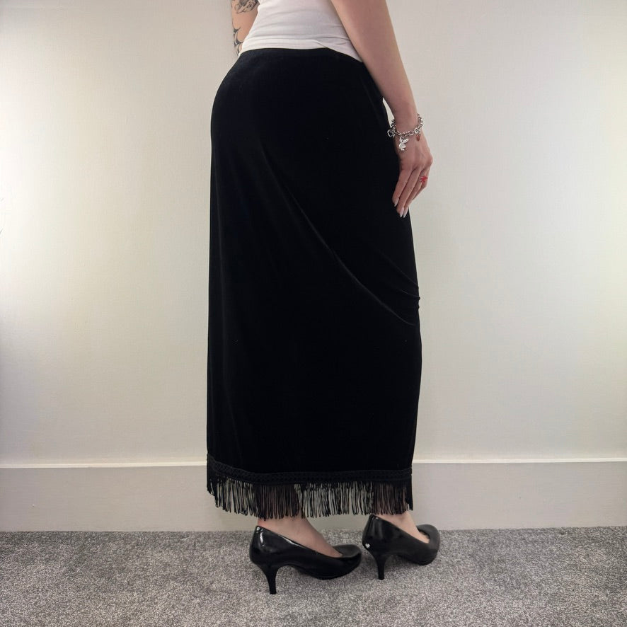 Y2K vintage velour velvet tassel maxi skirt