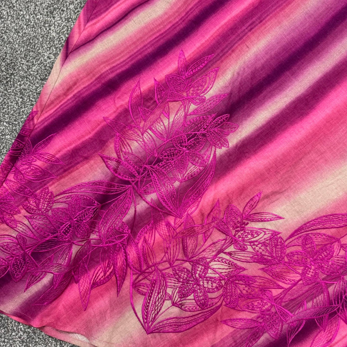 Y2K vintage 100% linen stripe midi skirt a line knee length floral embroidered