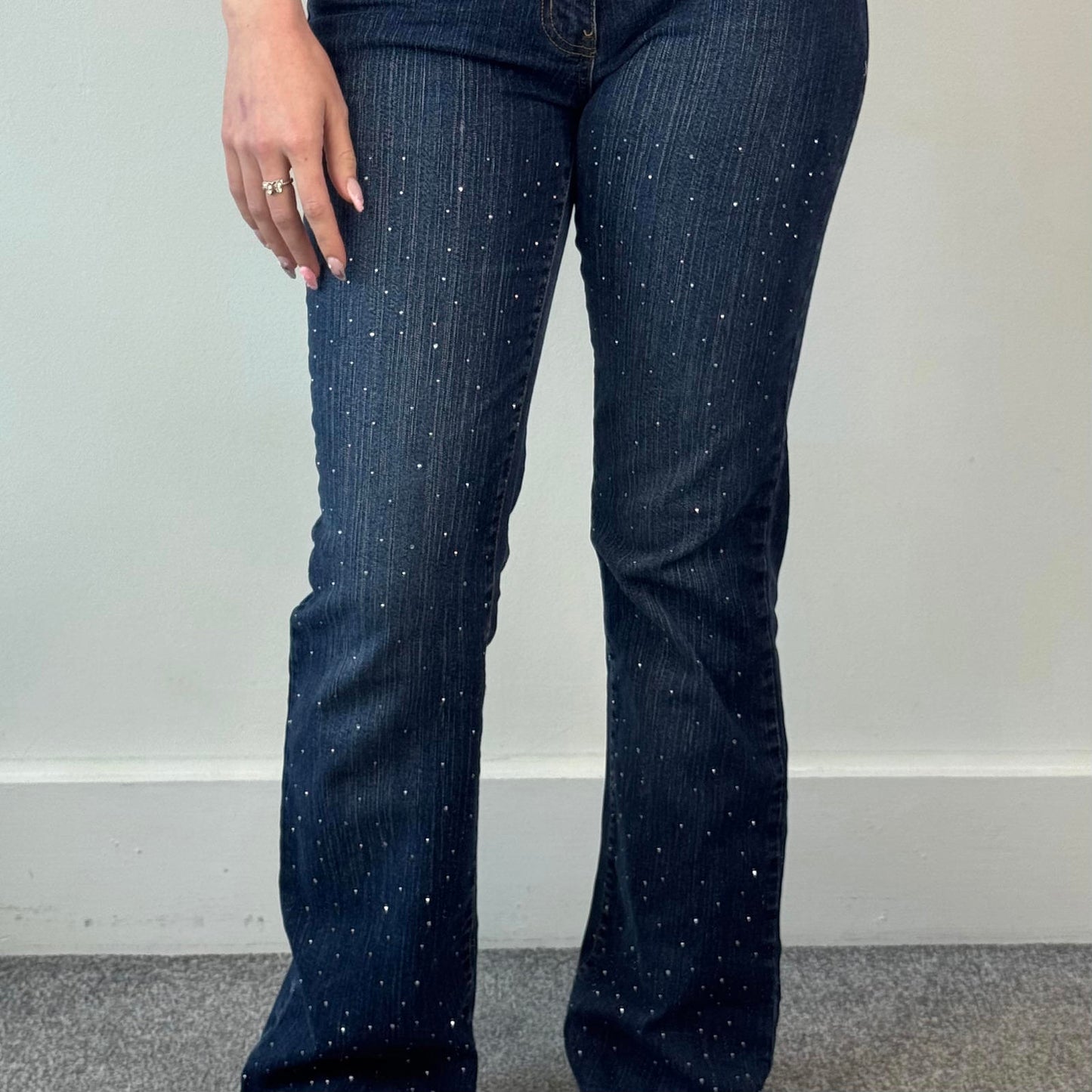 Y2K vintage low rise bootcut rhinestones jeans embellished faded denim