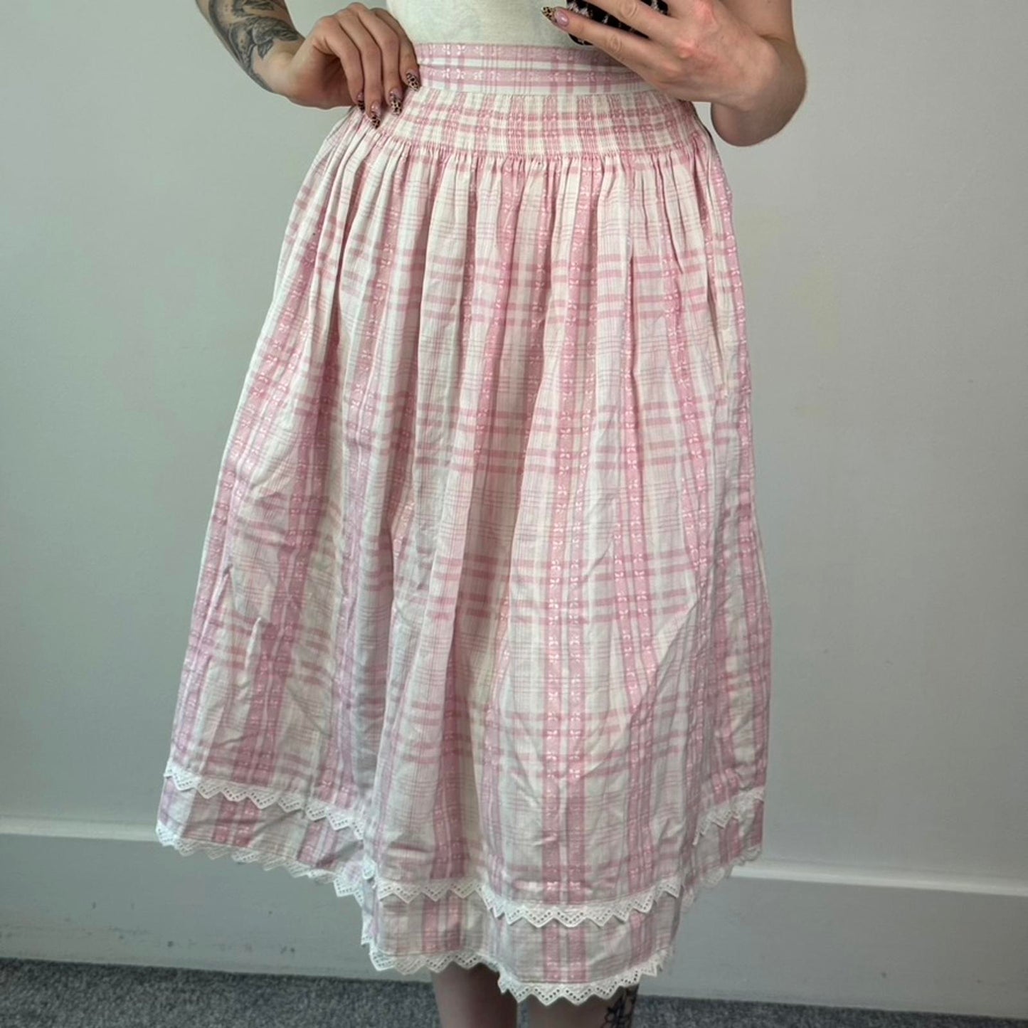 Vintage high waist gingham tartan coquette maxi skirt a line frilly kitsch