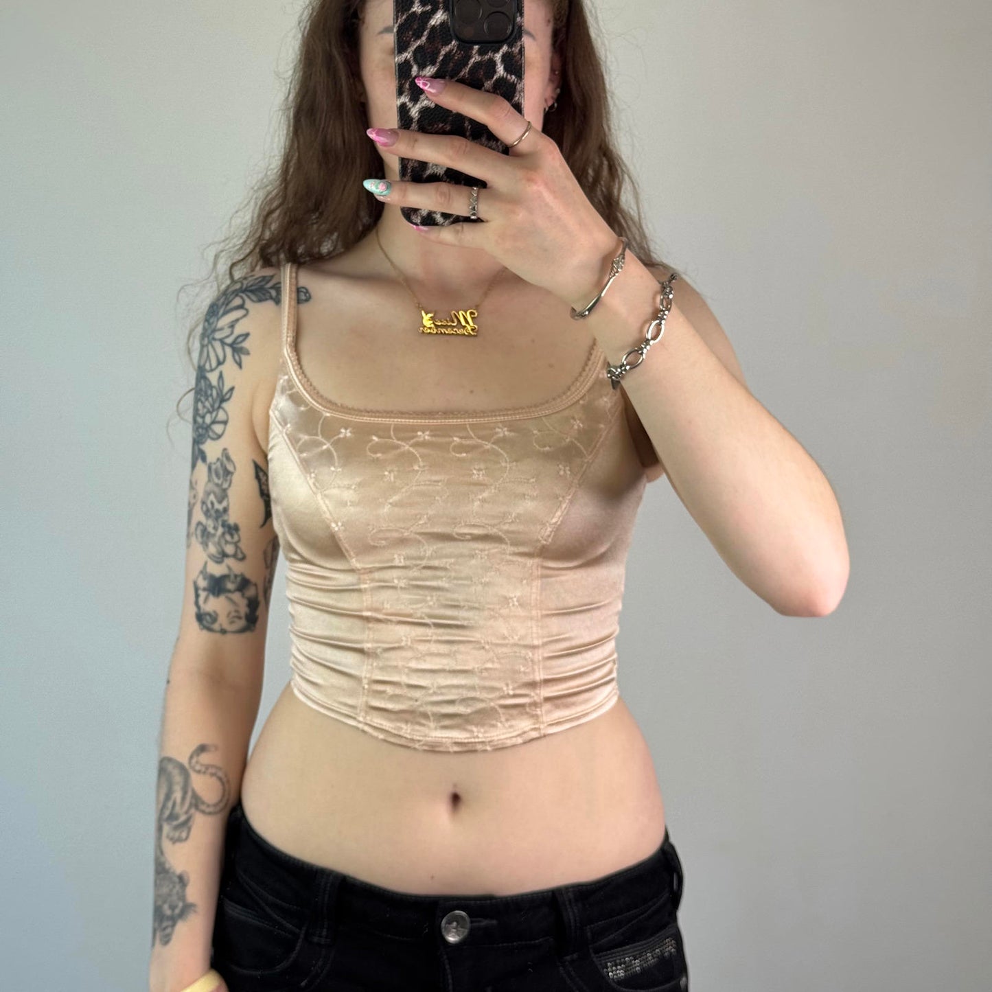 Y2K vintage satin floral embroidered cami top cropped strappy stretchy