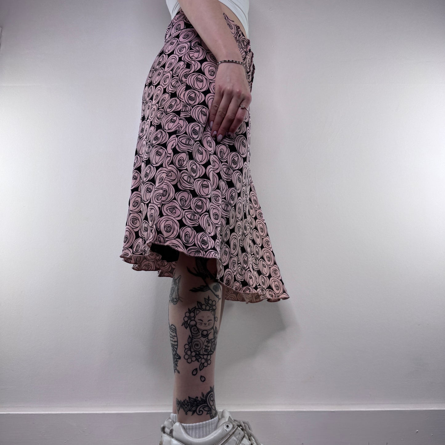 Y2K vintage floral rose bow midi skirt