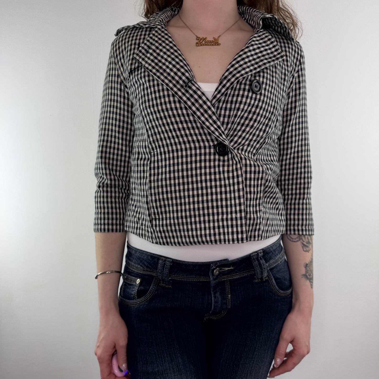 Y2K vintage gingham short peacoat jacket