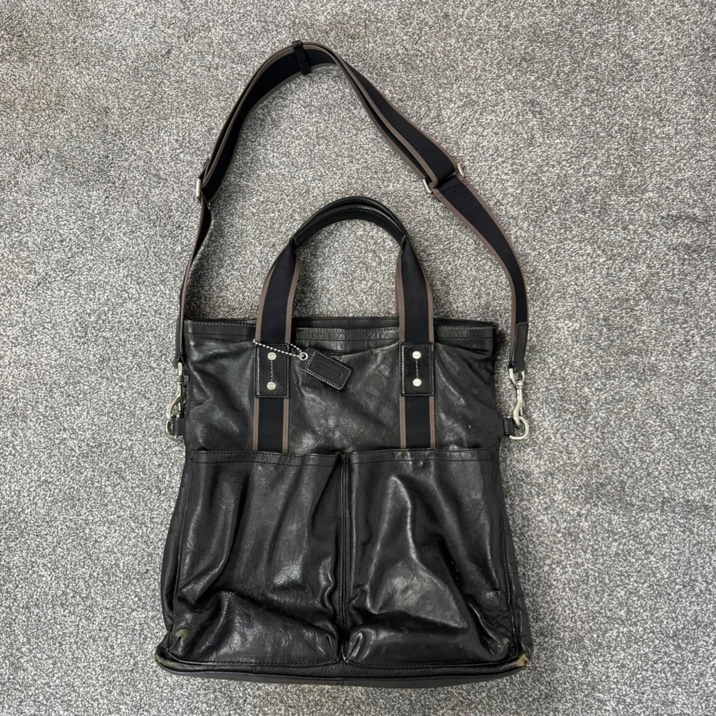 Vintage Coach 2WAY shoulder bag tote bag black leather heritage web leather