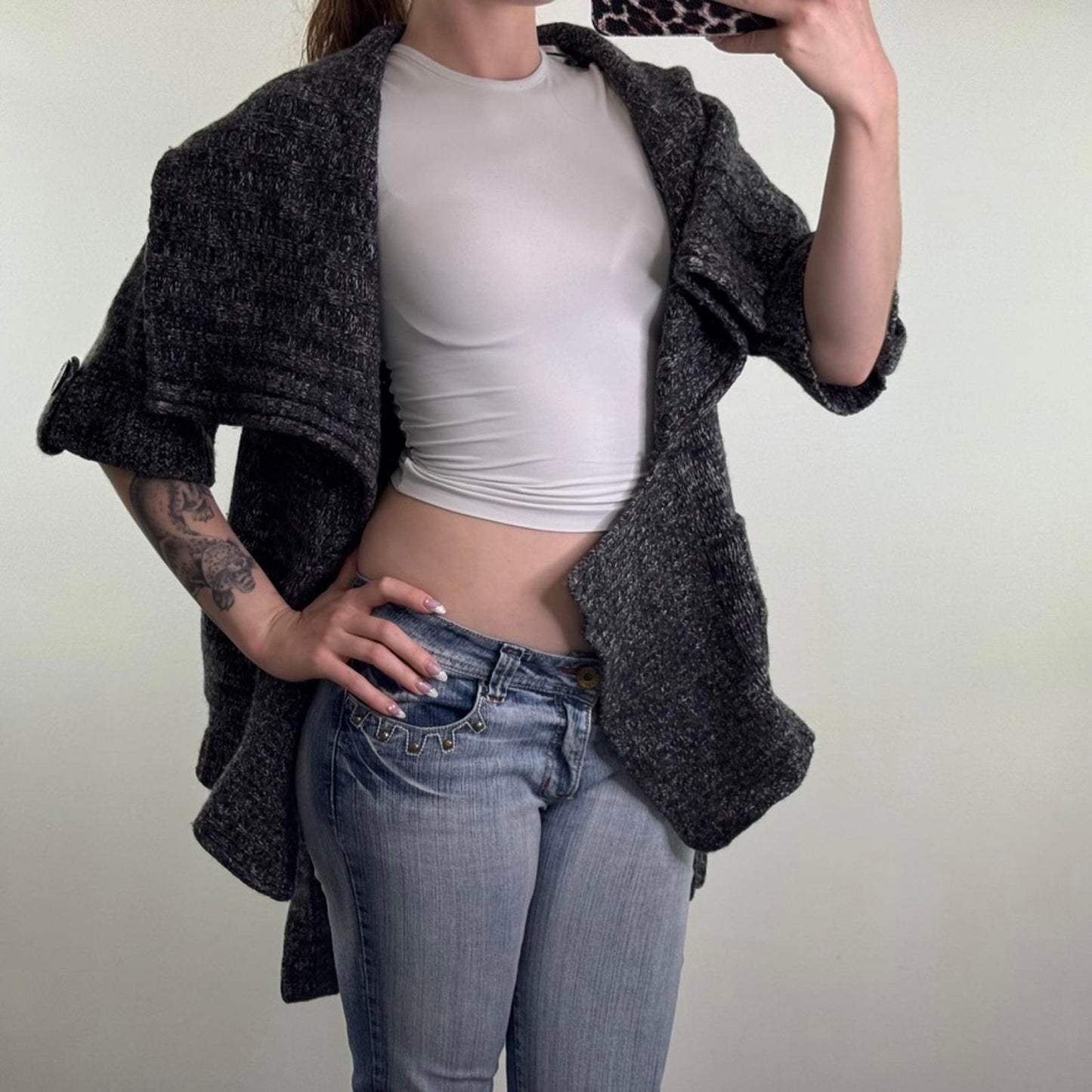 Vintage Karen Millen cashmere angora wool blend short sleeve cardigan belt