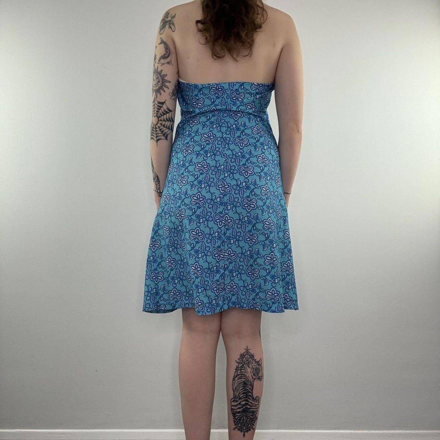 Y2K vintage swim cover up dress halter neck floral pattern midi bow a line