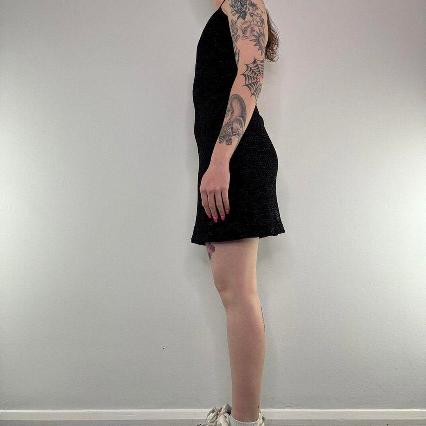 Y2K vintage stretchy sparkly halter neck netted mini dress fishnet glittery