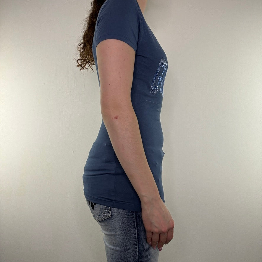 Y2K vintage Guess rhinestone top graphic print text spell out western mcbling