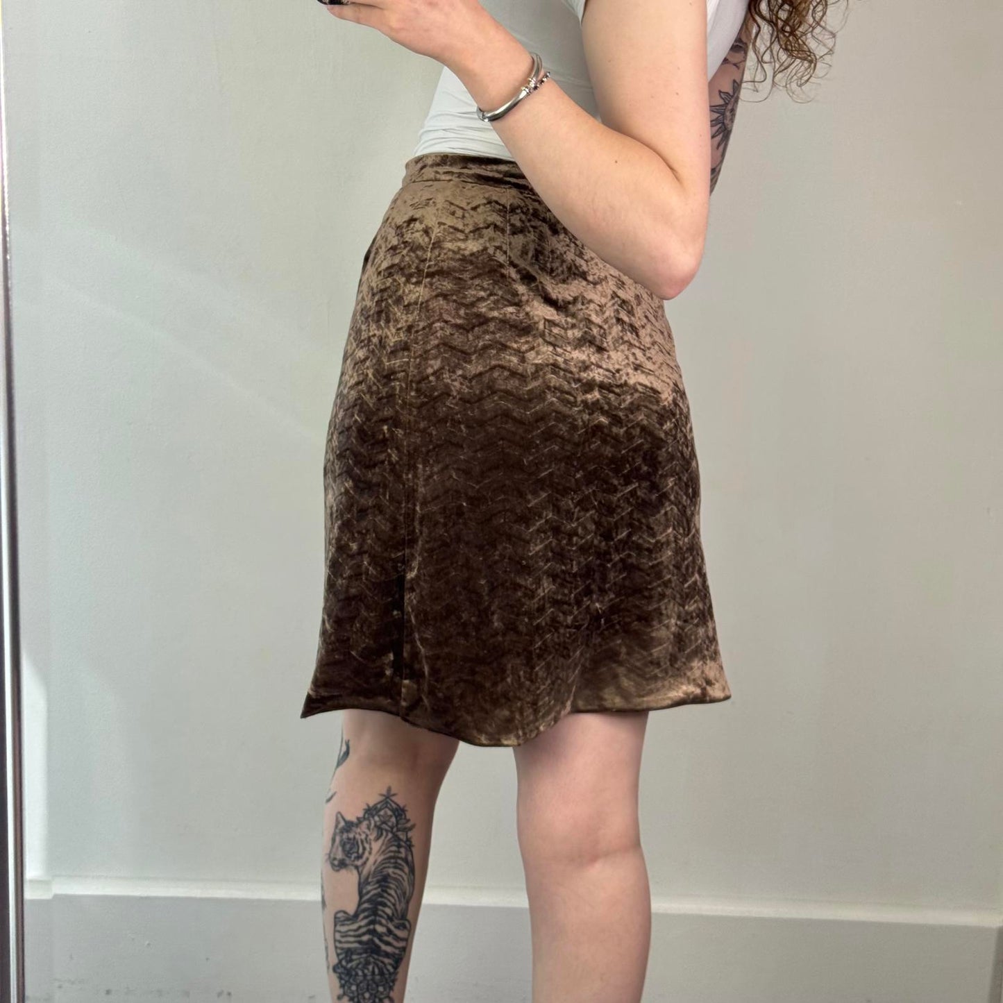 Y2K vintage Dolce & Gabbana velvet chevron pattern a line midi skirt floaty