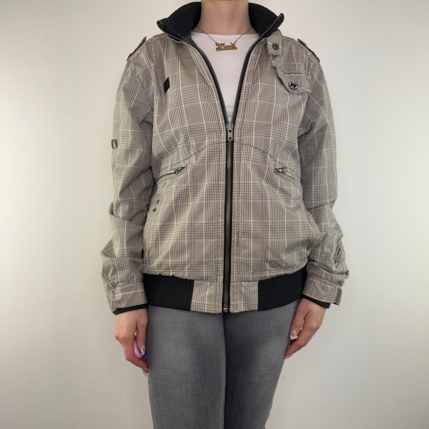 Y2K vintage tartan lightweight zip up jacket