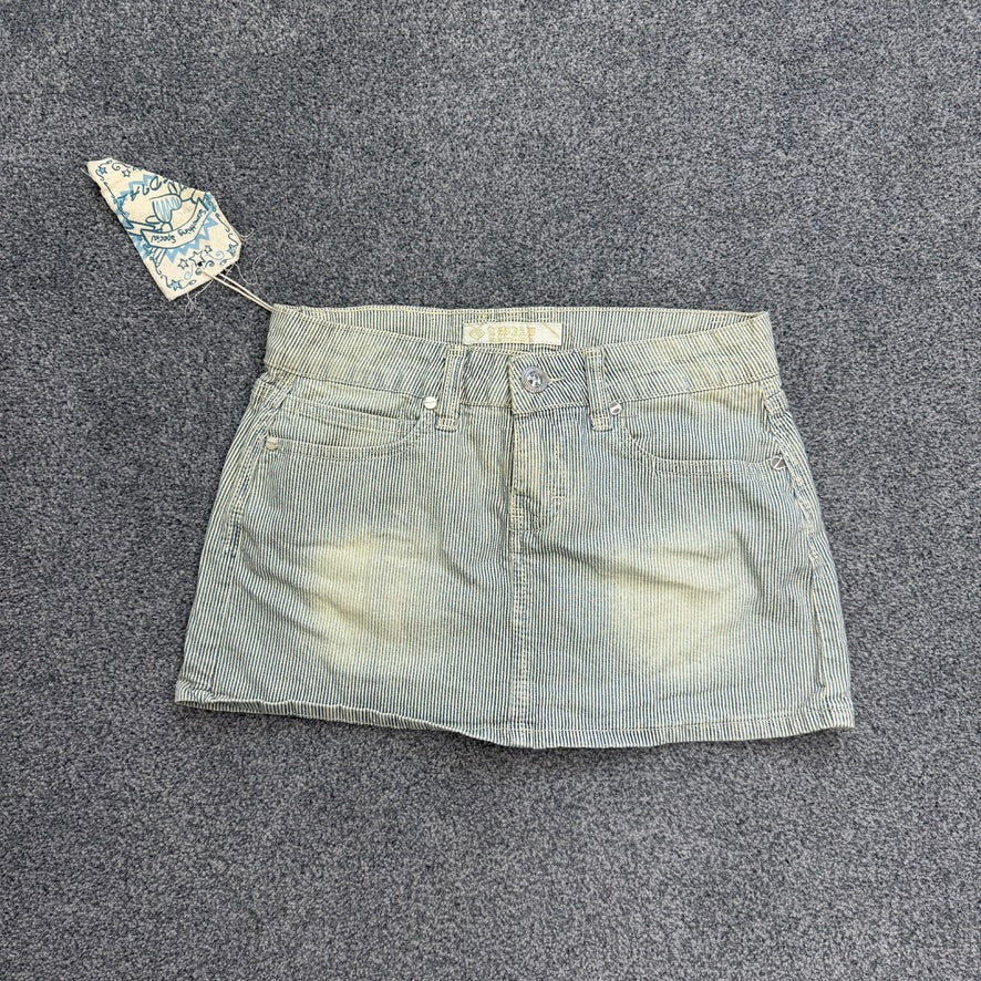 Y2K low rise pinstripe faded denim mini skirt