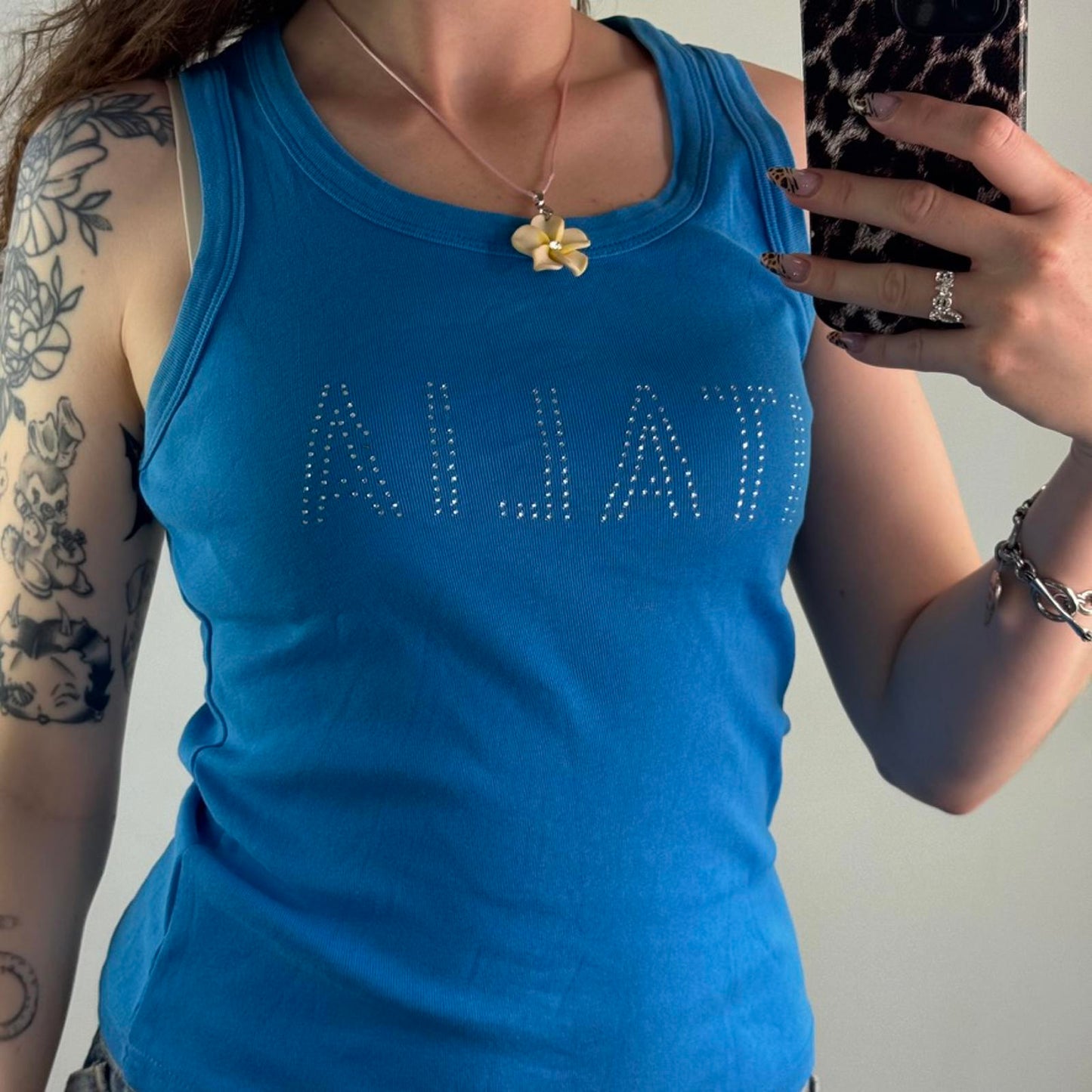 Y2K vintage rhinestone Italia Italy tank top rhinestone blue spell out