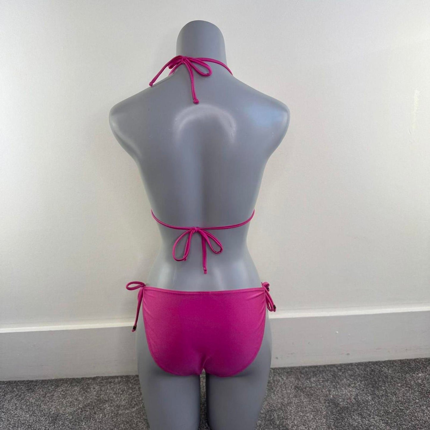 Y2K vintage shimmer matching bikini set halter neck ruffle frilly hot pink