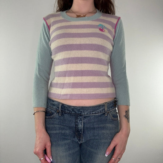 Y2K wool stripy cherry jumper