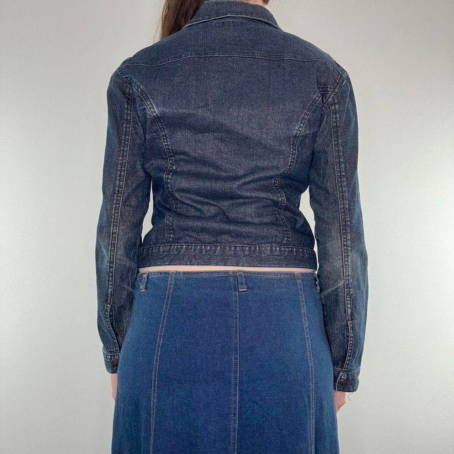 Y2K vintage Chilli Pepper glitter popper button up denim jacket fitted short