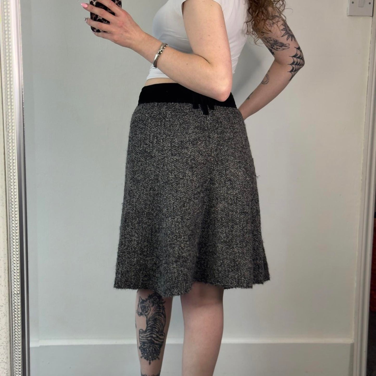 Armani Collezioni midi skirt wool a line velvet trim waistband office formal