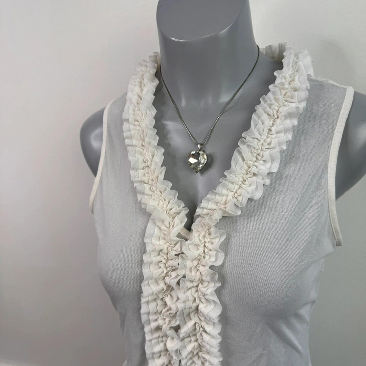 Y2K vintage lace sheer frilly tank top