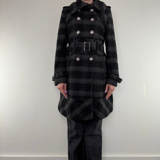 Y2K vintage Miss Sixty belted wool tartan long trench duffle coat