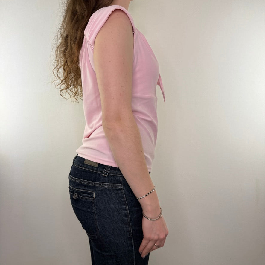 Y2K vintage slinky pink tie bow bust top