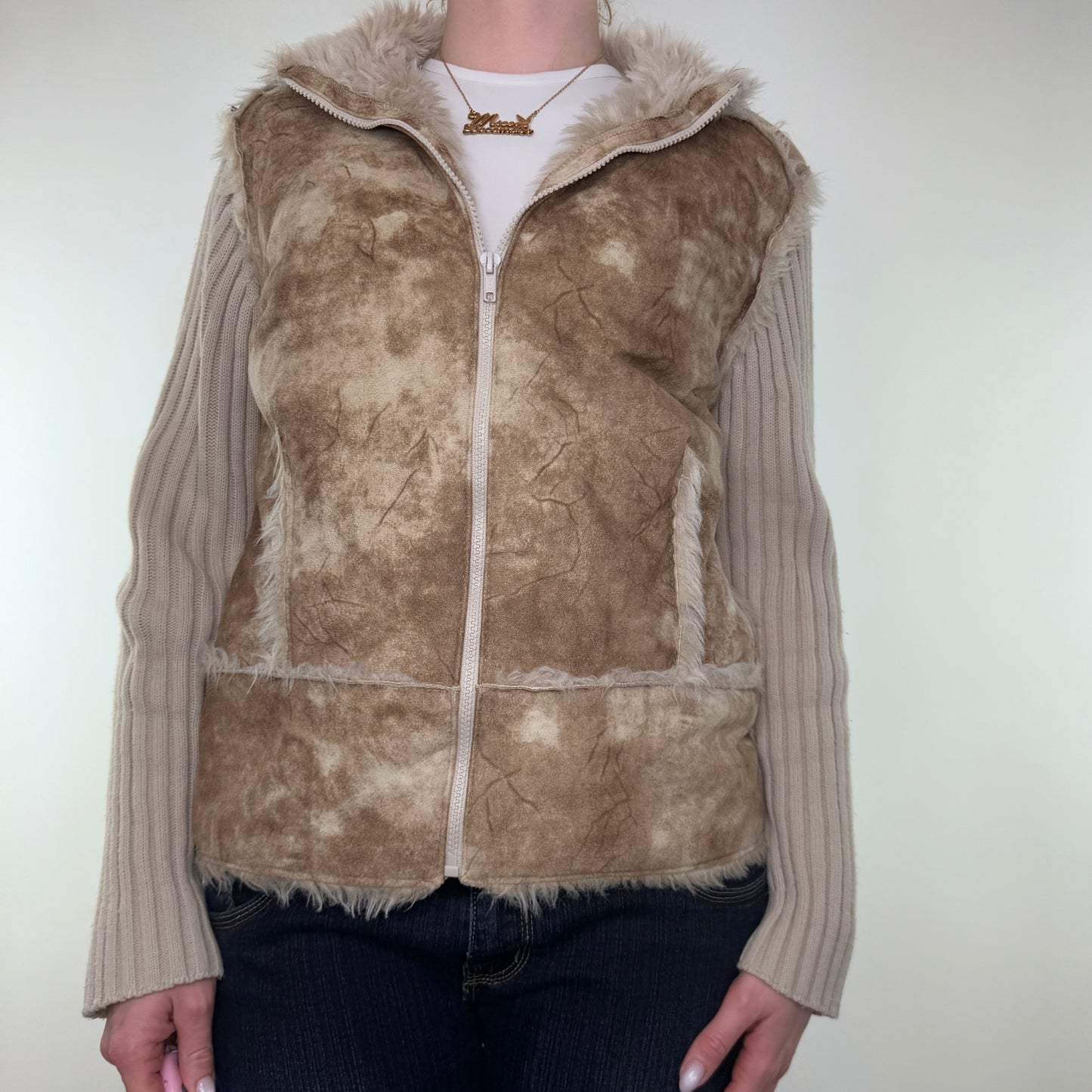 Y2K vintage knit faux suede zip up jacket