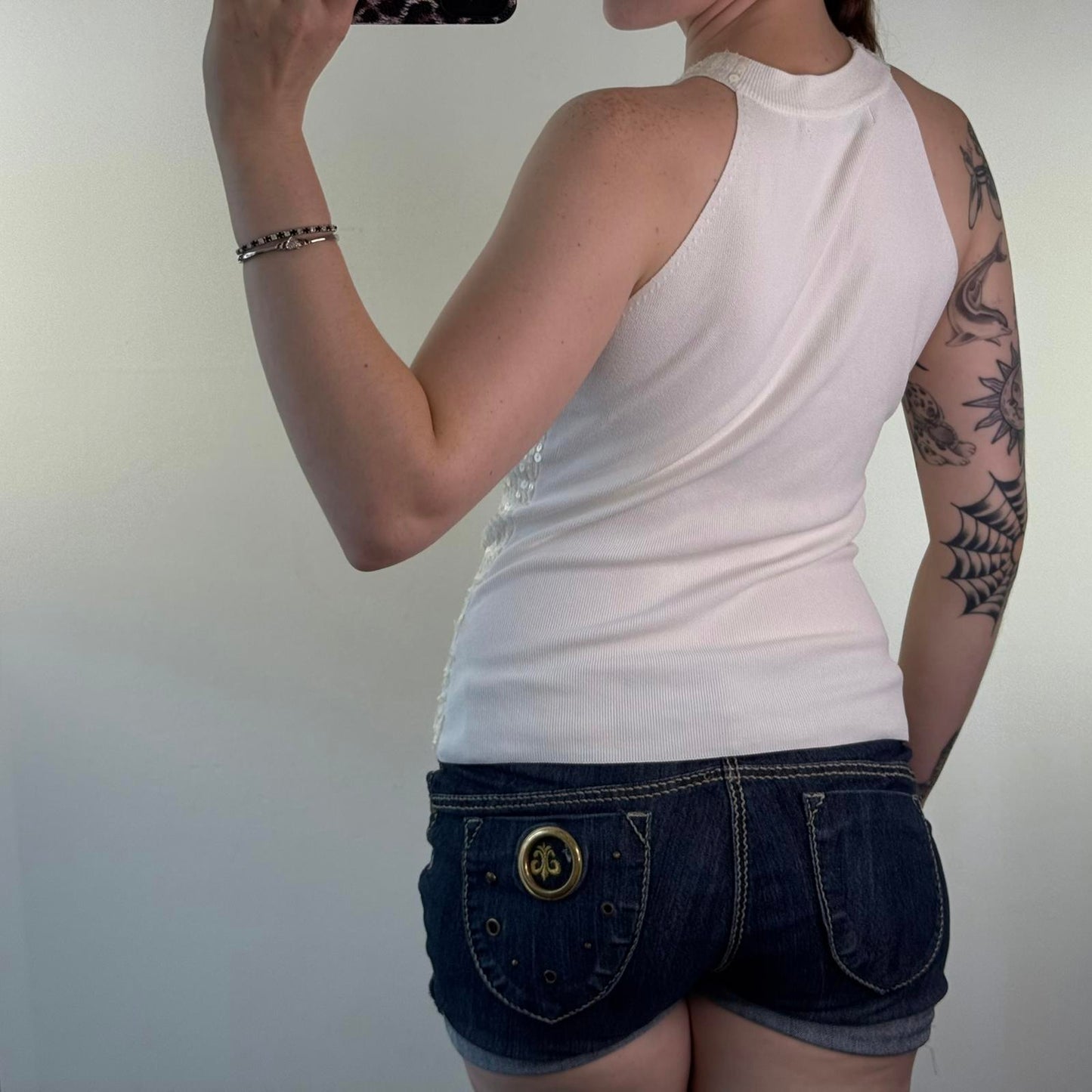 Y2K vintage sequin high neck top sleeveless tank embellished stretchy fine knit