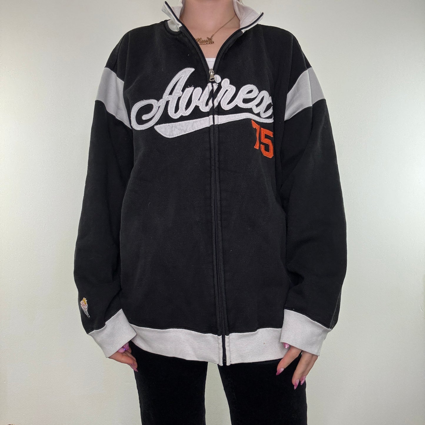 Vintage Avirex jumper zip up spell out embroidered contrast stripe 90s Y2K