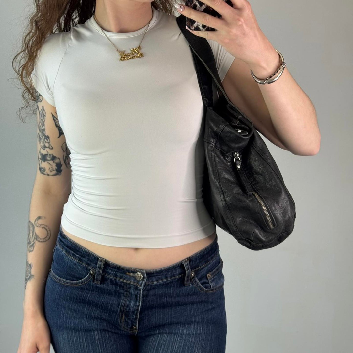 Genuine leather Topshop shoulder bag boho with strap zipper medium size