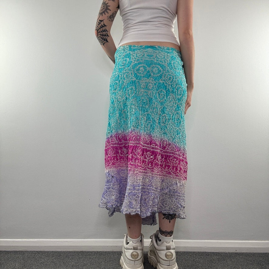 Y2K vintage ombre sequin boho maxi skirt