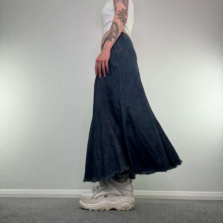 Y2K vintage western style contrast stitch maxi skirt