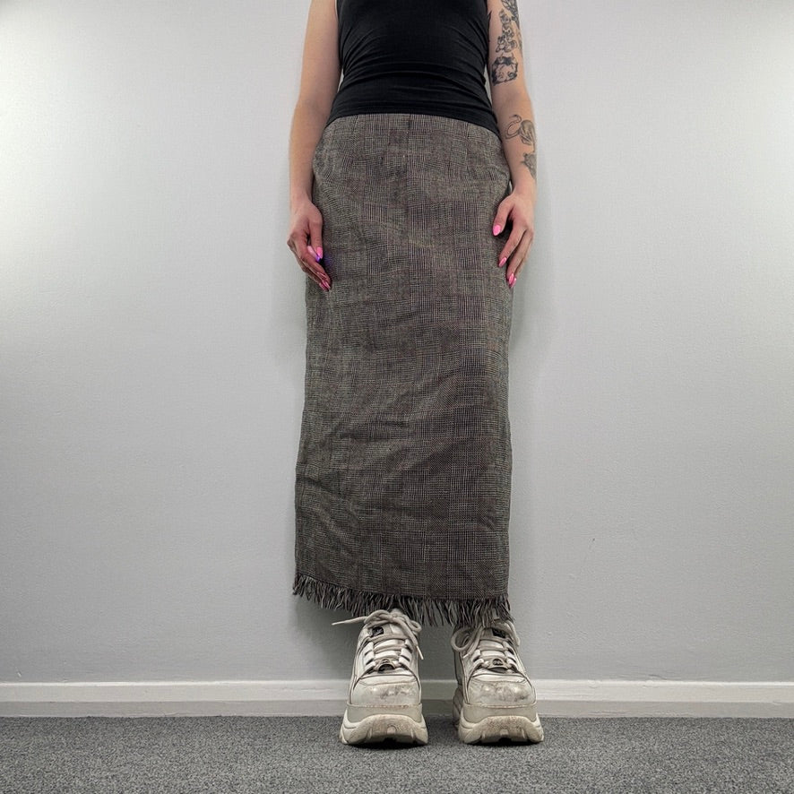 Y2K tweed tartan maxi skirt