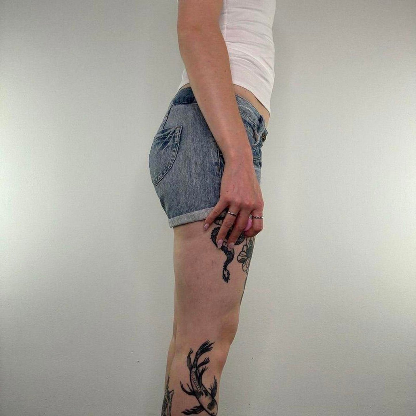 Vintage low rise contrast stitch mini denim shorts light blue turned up hem